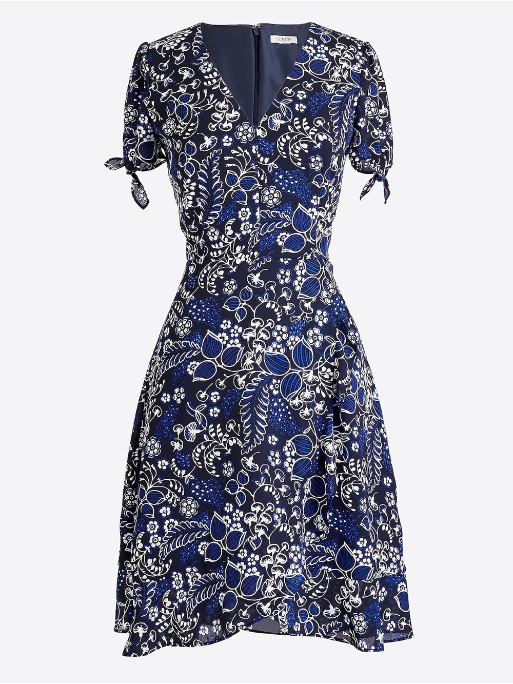 J. Crew Navy & White V-Neck Faux-Wrap Dress with Short Tie Sleeves. Like New.